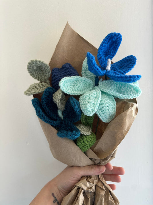Blue Crochet Flower Bouquet
