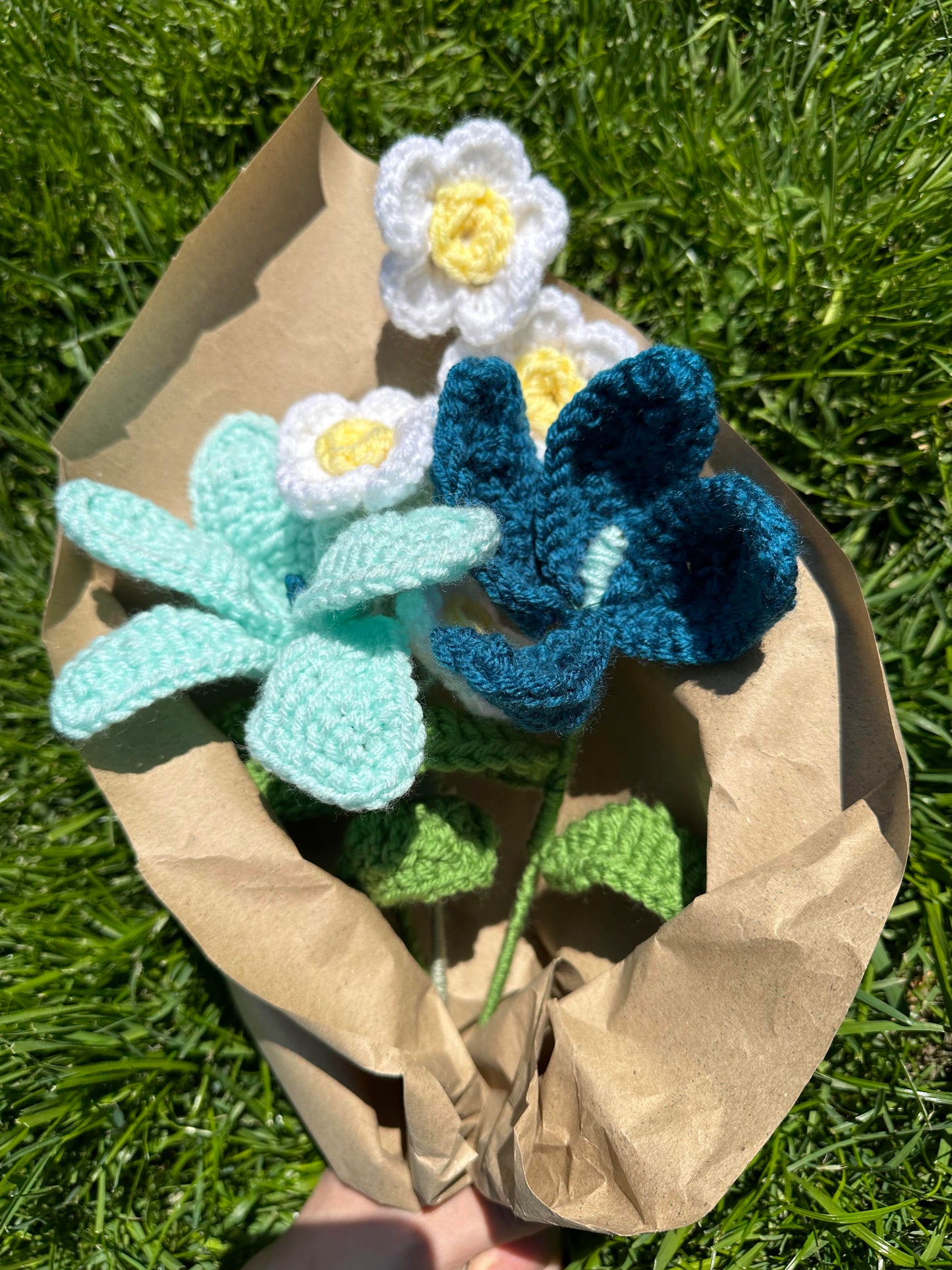 Blue Crochet Flower Bouquet