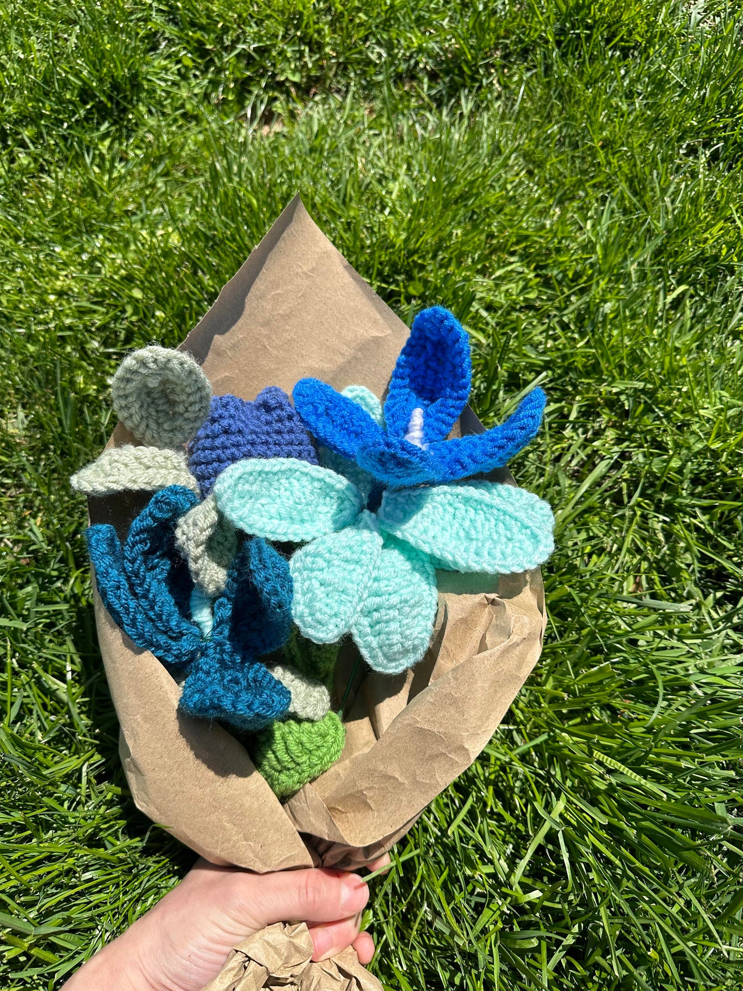 Blue Crochet Flower Bouquet